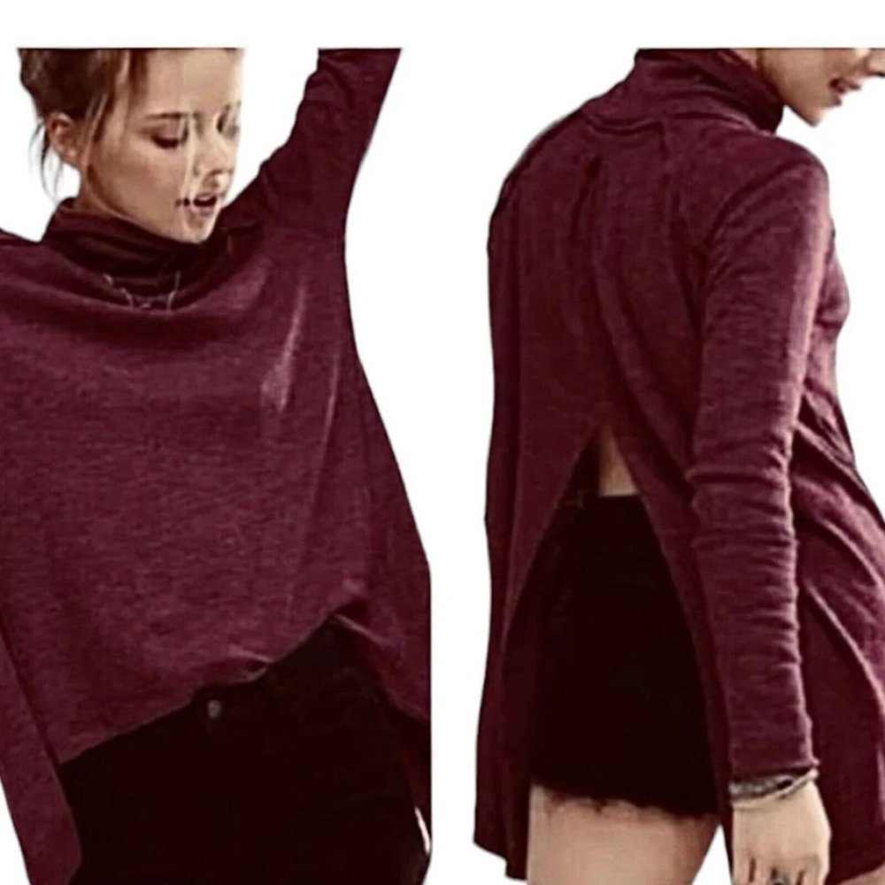 75% OFF SALE Free People NWT Juicy Long Sleeve Cowl Top Wine Color Retail $88 - Picture 2 of 8